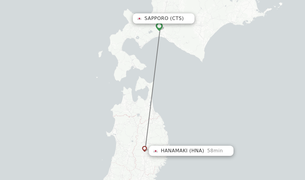 Flights from Sapporo to Hanamaki route map