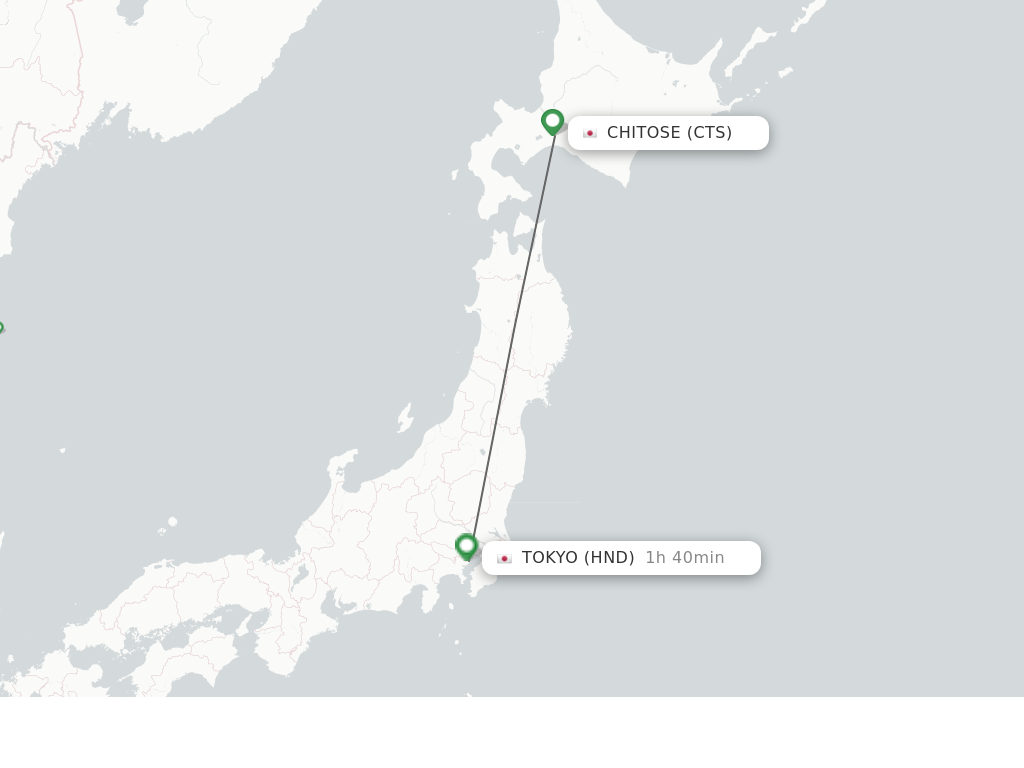 Flights from Sapporo to Tokyo route map