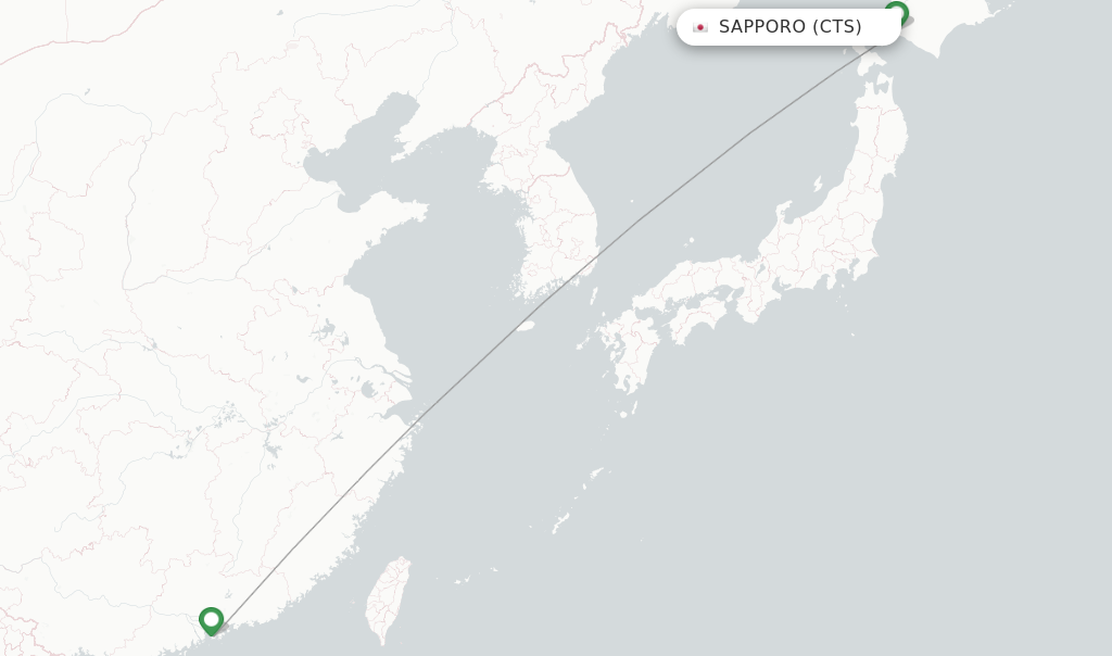 Route map with flights from Sapporo with Hong Kong Airlines