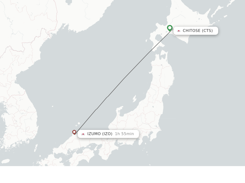 Flights from Sapporo to Izumo route map