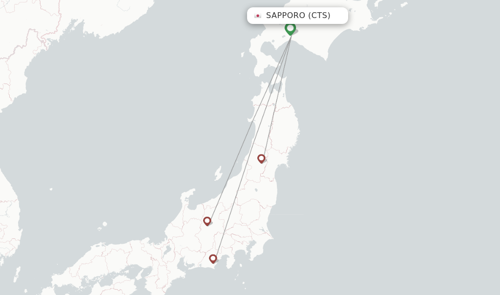 Route map with flights from Sapporo with Fuji Dream Airlines