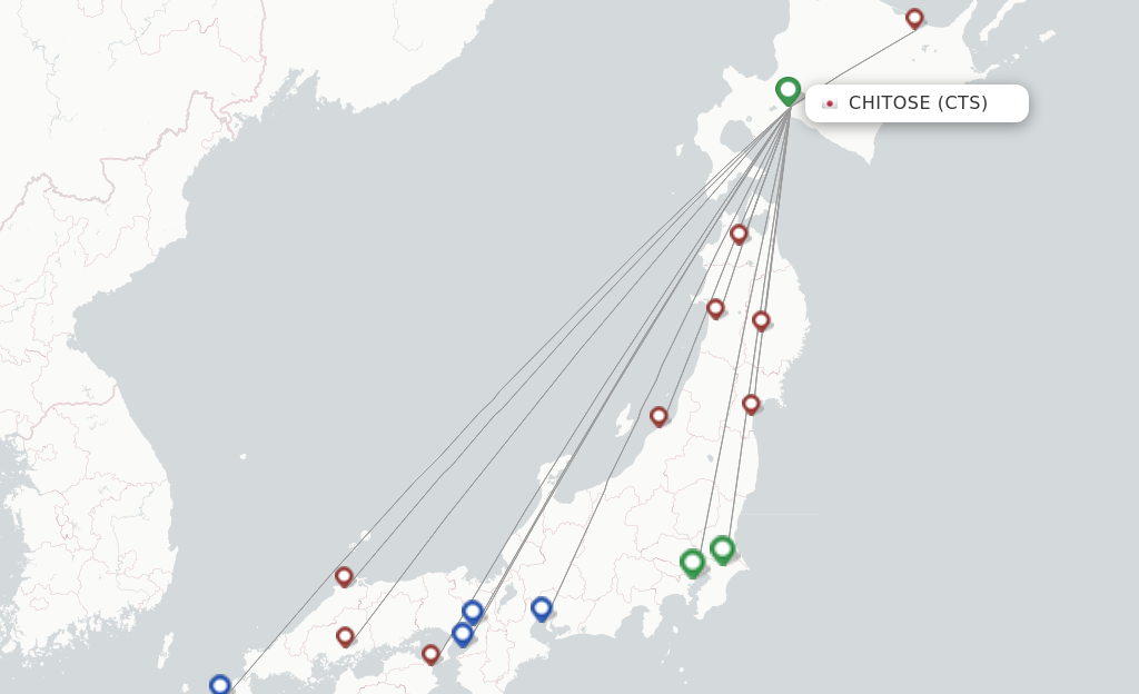 Route map with flights from Sapporo with JAL
