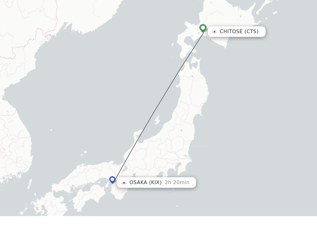 Flights from Chitose to Osaka route map