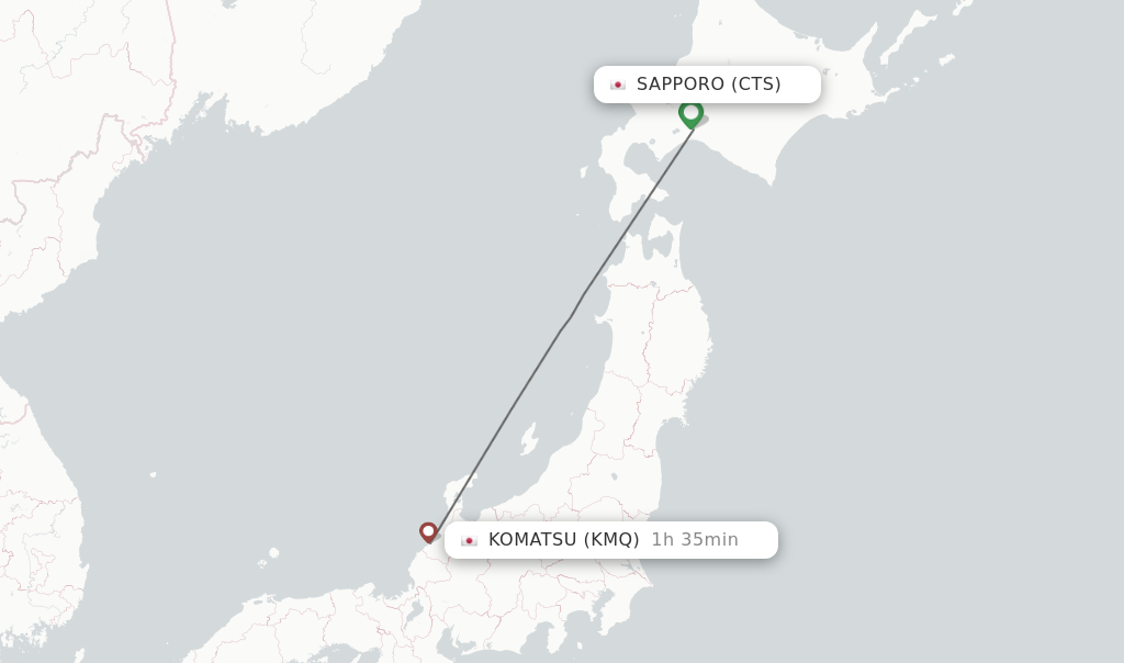 Flights from Sapporo to Komatsu route map