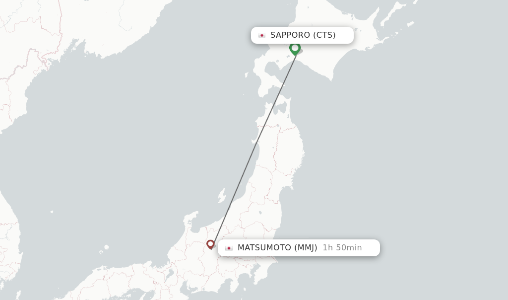 Flights from Sapporo to Matsumoto route map