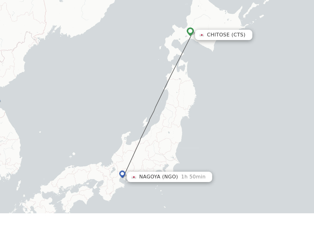 Flights from Chitose to Nagoya route map