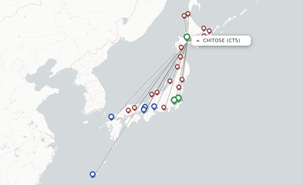Route map with flights from Chitose with ANA