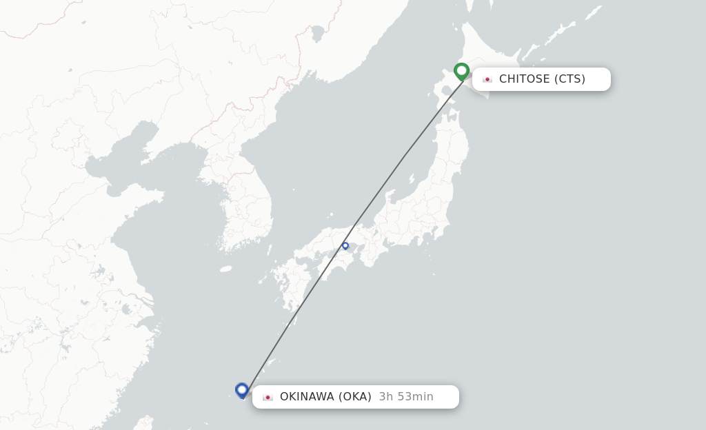 Flights from Sapporo to Okinawa route map