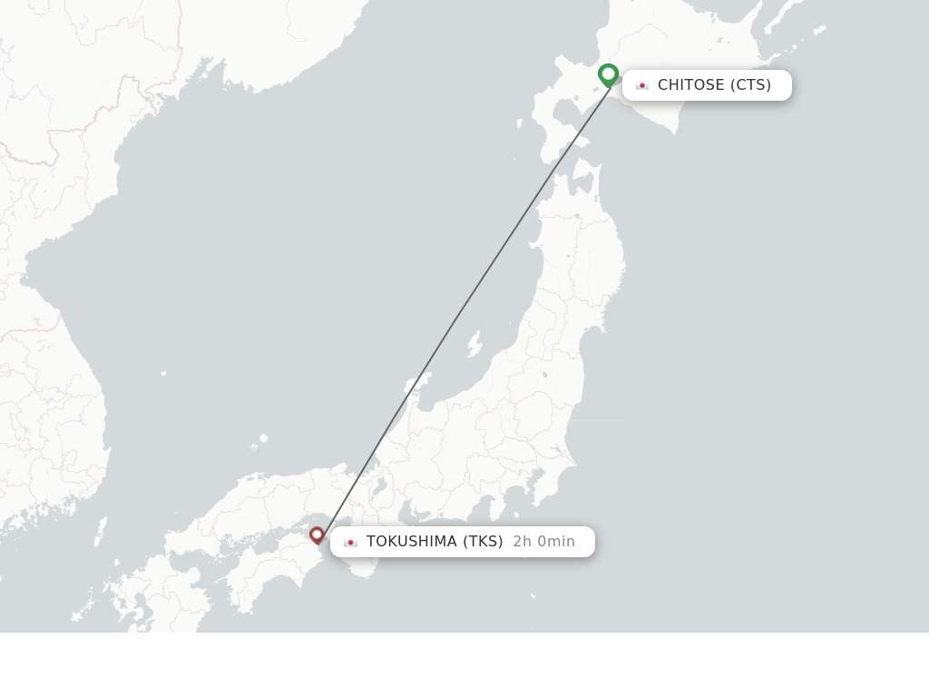 Flights from Sapporo to Tokushima route map
