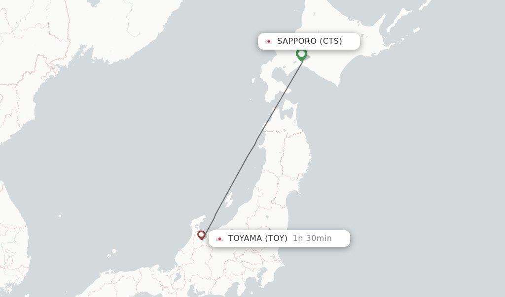 Flights from Sapporo to Toyama route map