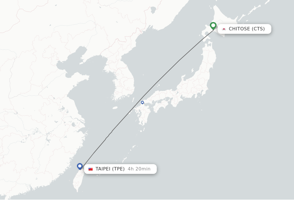 Flights from Chitose to Taipei route map
