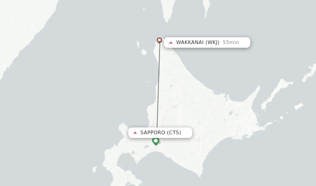 Flights from Sapporo to Wakkanai route map