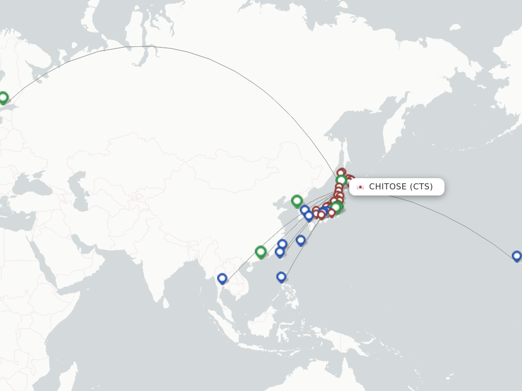 Route map with flights from Chitose with Skymark Airlines