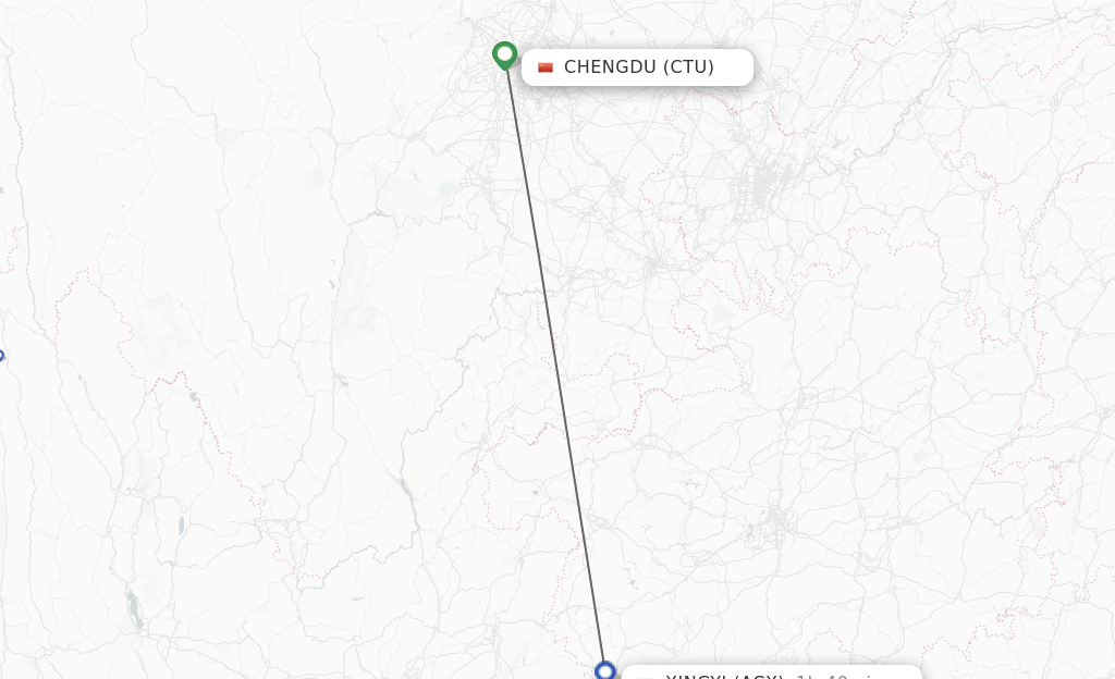Flights from Chengdu to Xingyi route map