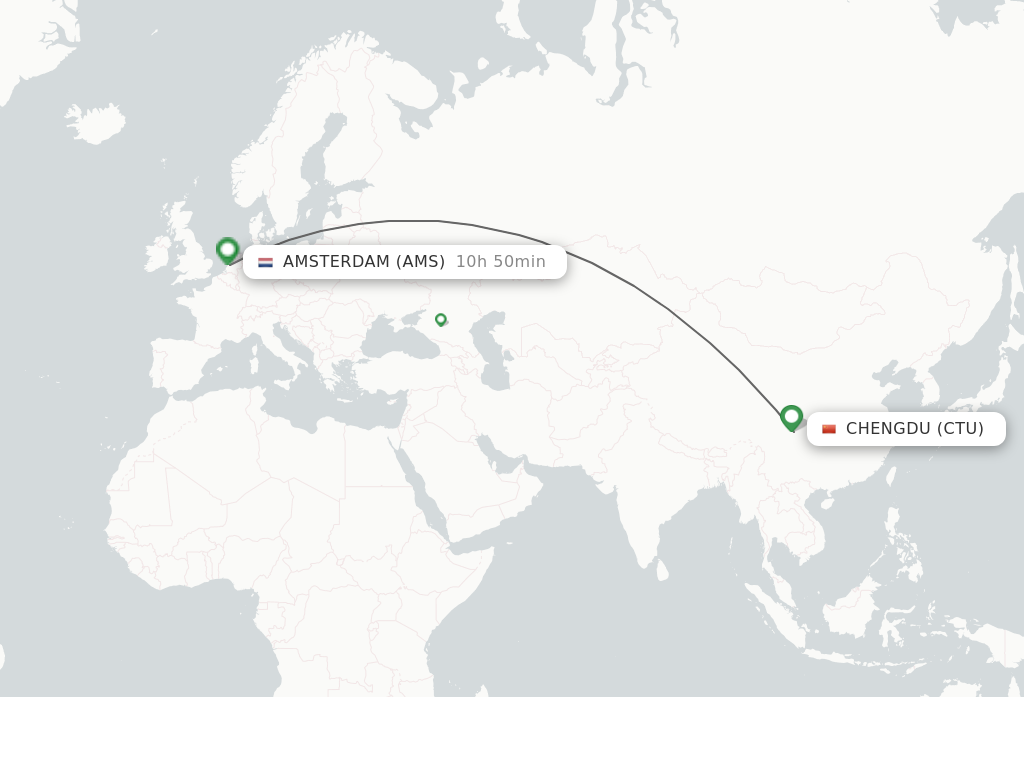 Flights from Chengdu to Amsterdam route map