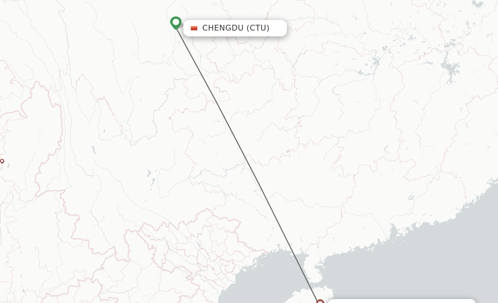 Flights from Chengdu to Qionghai route map