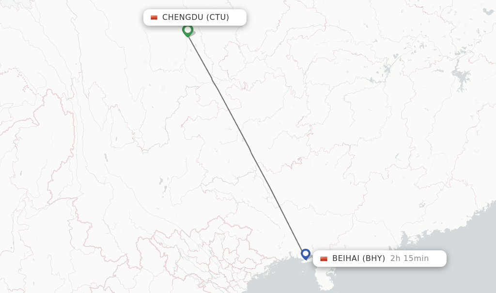 Flights from Chengdu to Beihai route map