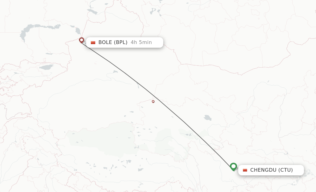 Flights from Chengdu to Bole route map