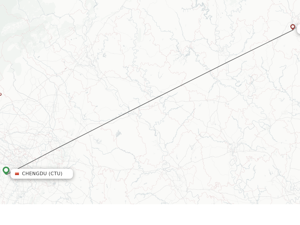 Flights from Chengdu to Bazhong route map