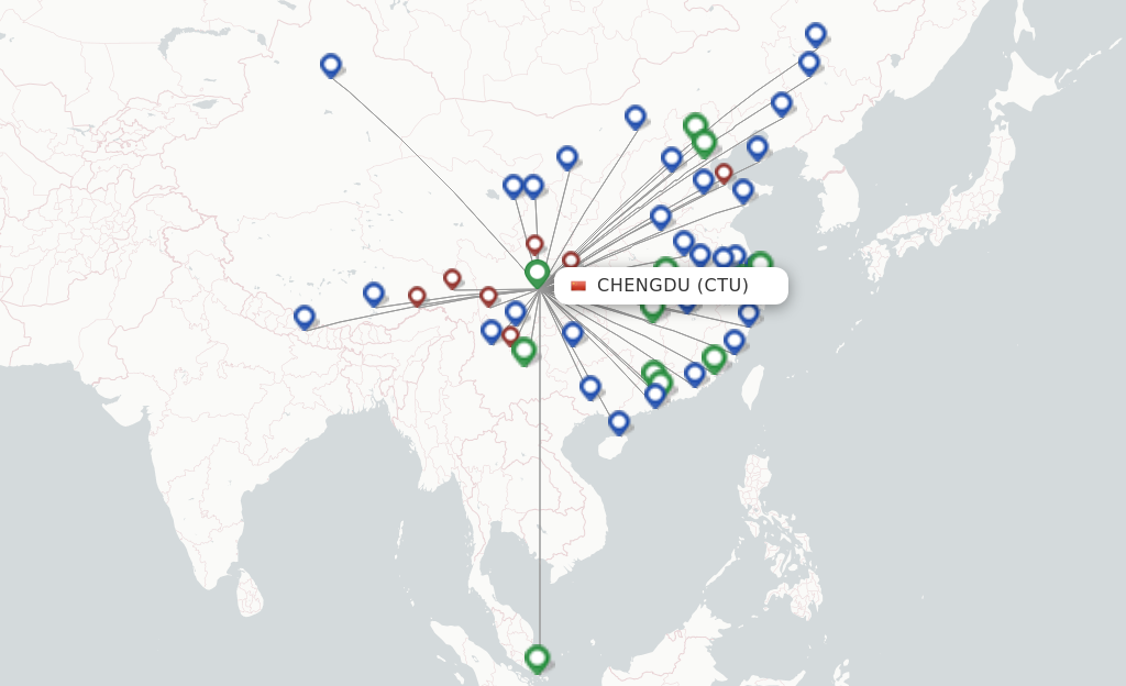 Route map with flights from Chengdu with Air China