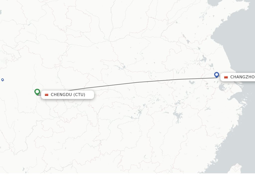 Flights from Chengdu to Changzhou route map