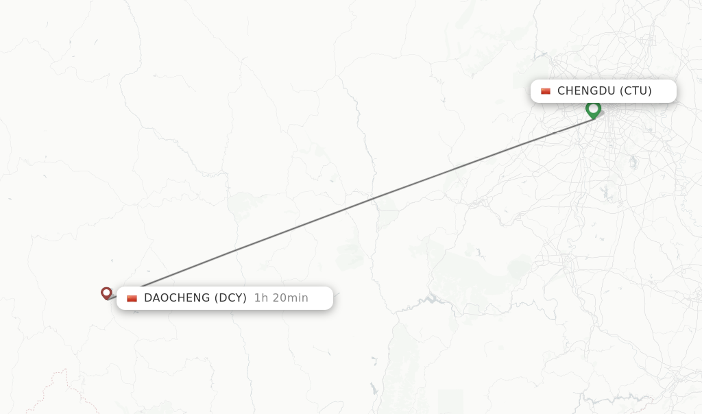 Flights from Chengdu to Daocheng route map