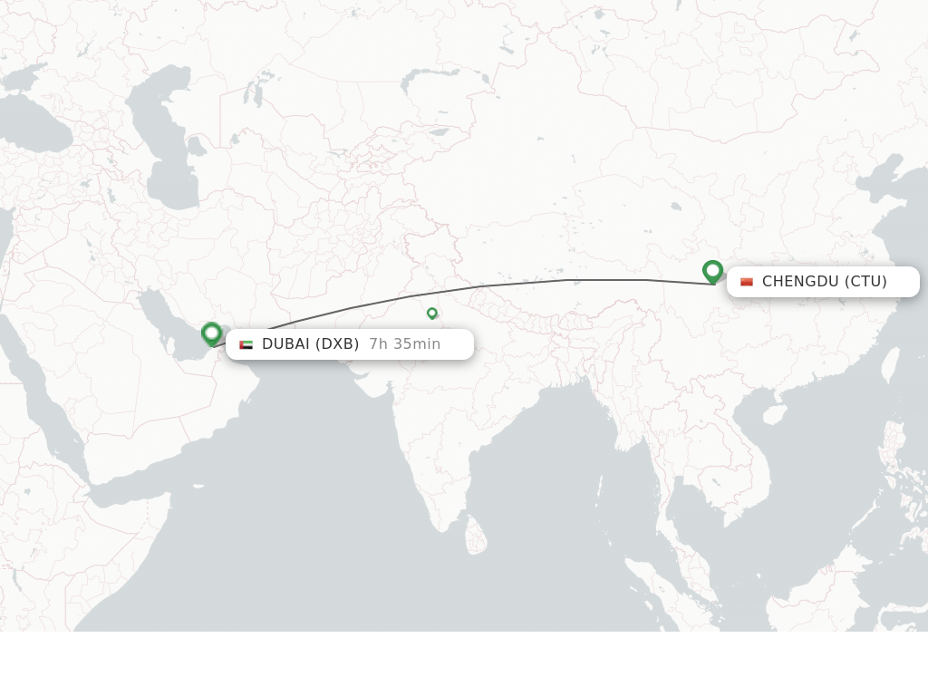 Flights from Chengdu to Dubai route map