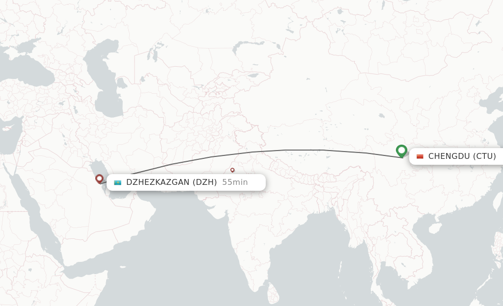 Flights from Chengdu to Dazhou route map