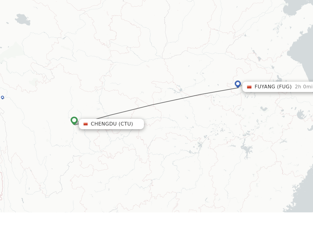 Flights from Chengdu to Fuyang route map
