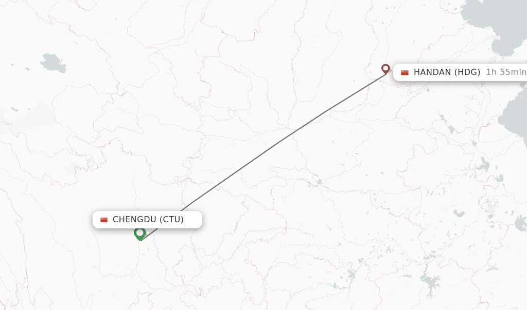 Flights from Chengdu to Handan route map