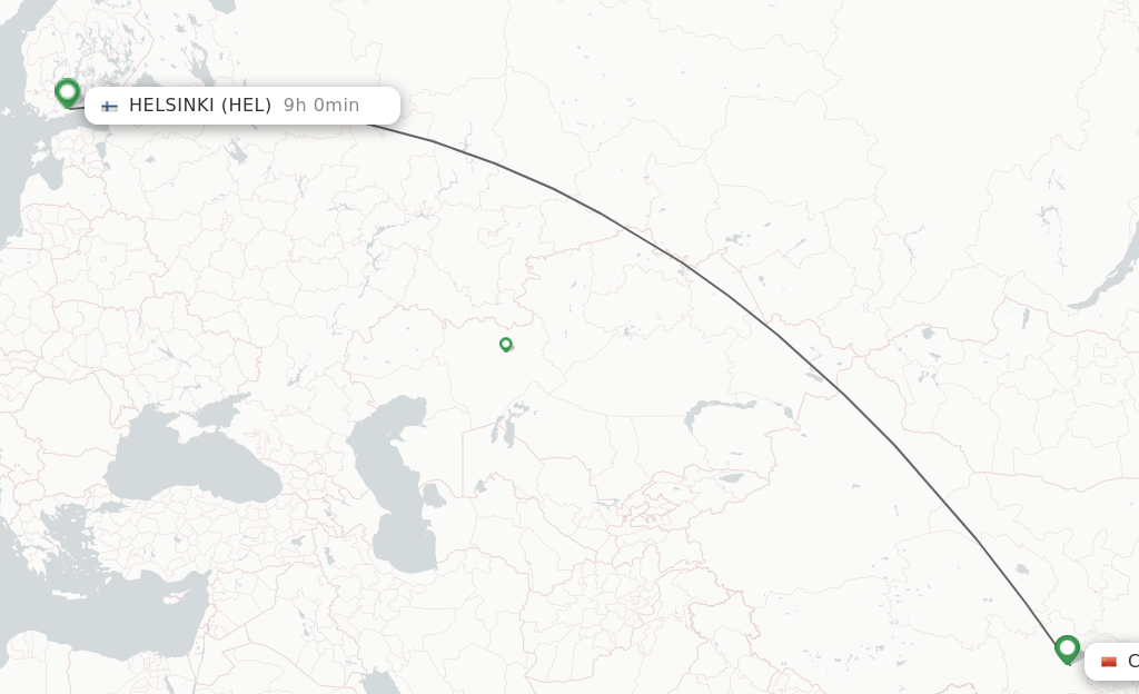 Flights from Chengdu to Helsinki route map