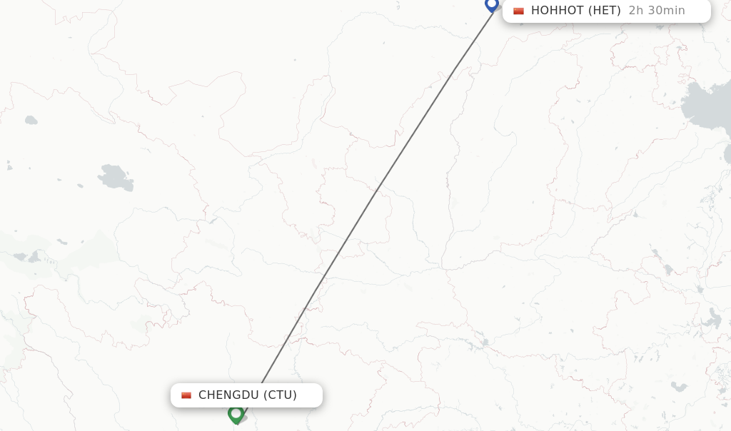 Flights from Chengdu to Hohhot route map