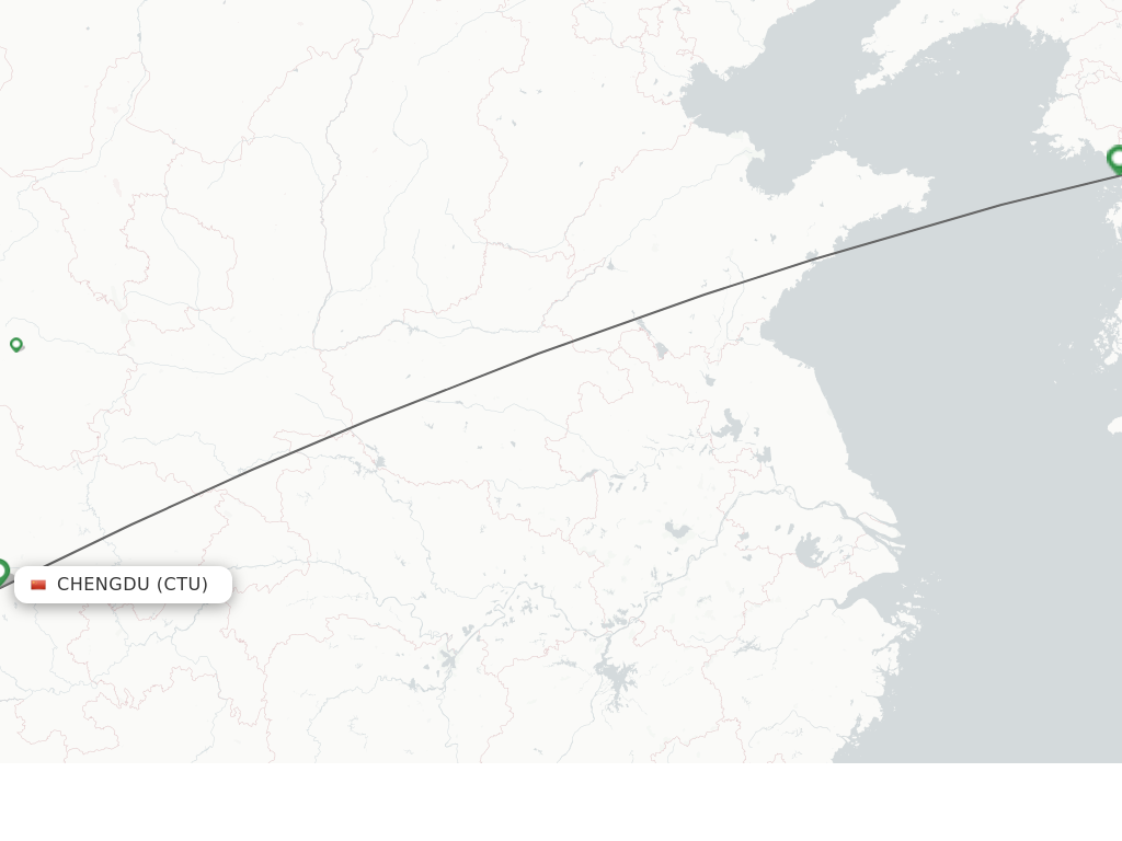 Flights from Chengdu to Seoul route map