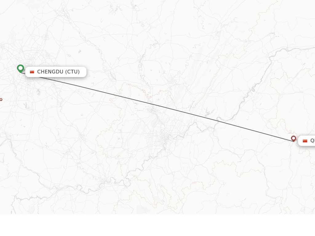 Flights from Chengdu to Qianjiang route map