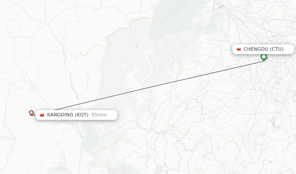 Flights from Chengdu to Kangding route map