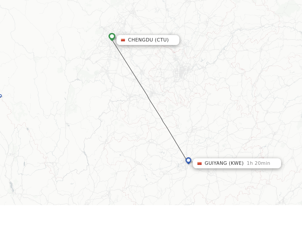 Flights from Chengdu to Guiyang route map