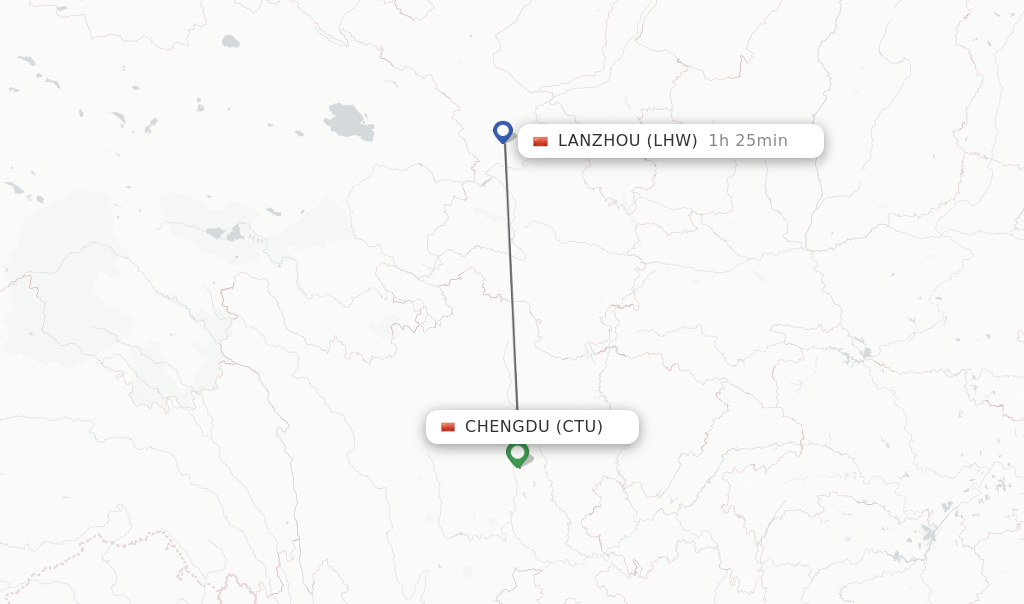 Flights from Chengdu to Lanzhou route map
