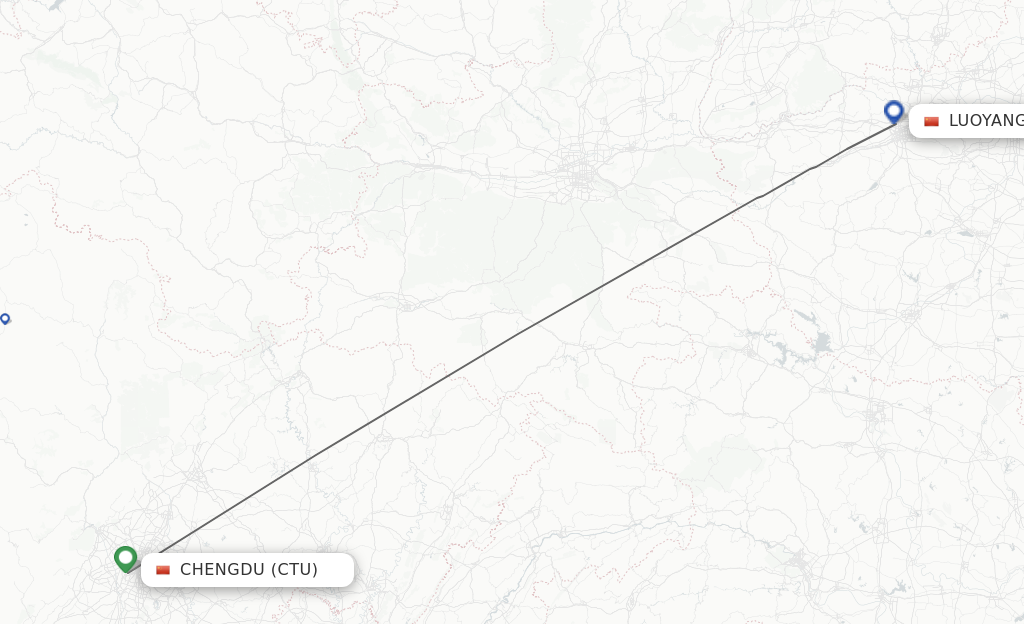 Flights from Chengdu to Luoyang route map