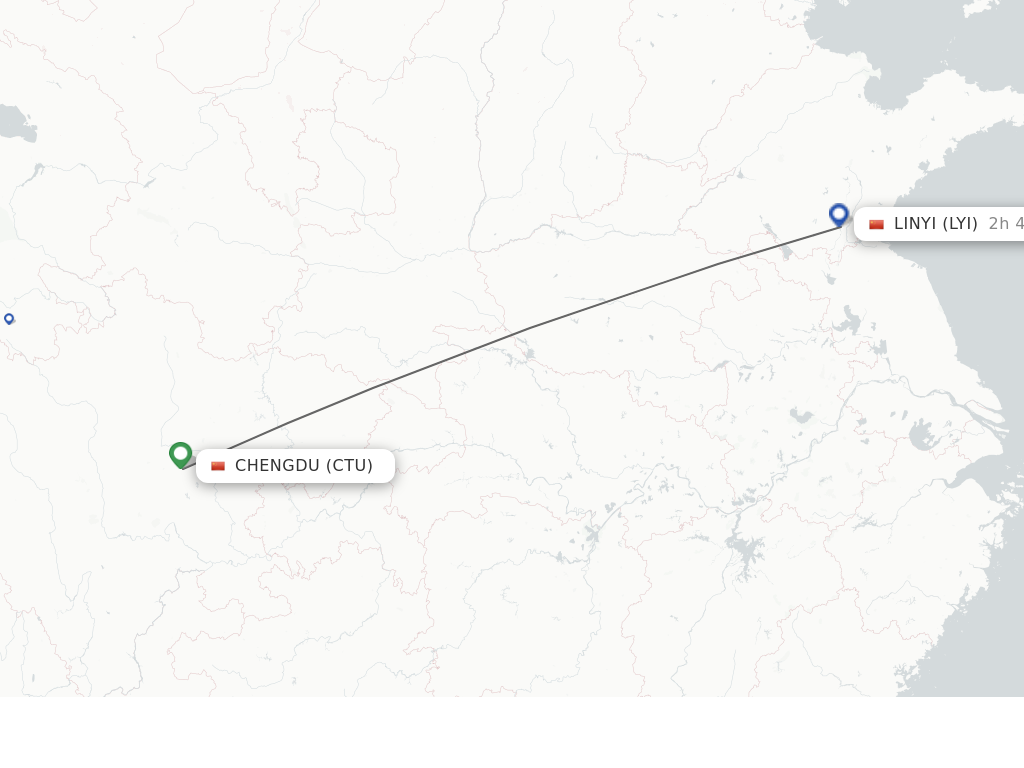 Flights from Chengdu to Linyi route map