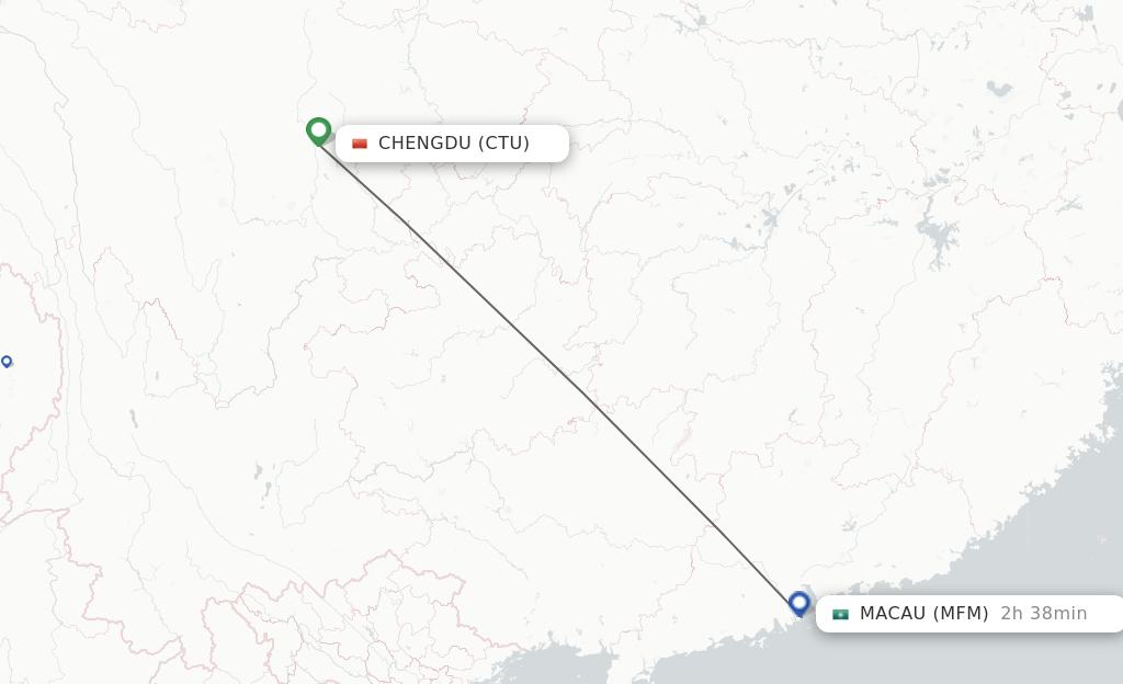 Flights from Chengdu to Macau route map