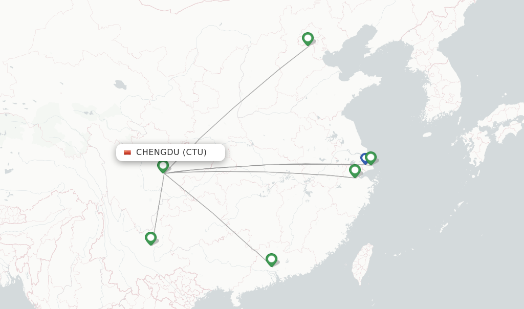 Route map with flights from Chengdu with China Eastern