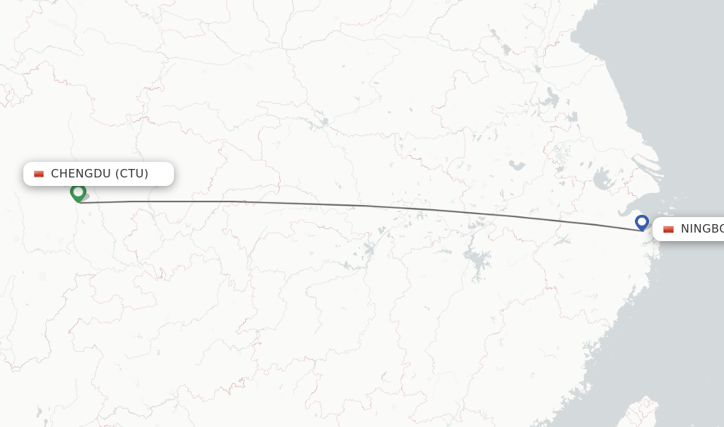 Flights from Chengdu to Ningbo route map