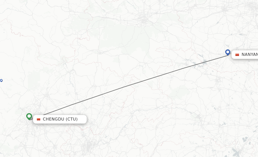 Flights from Chengdu to Nanyang route map