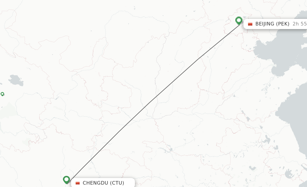 Flights from Chengdu to Beijing route map