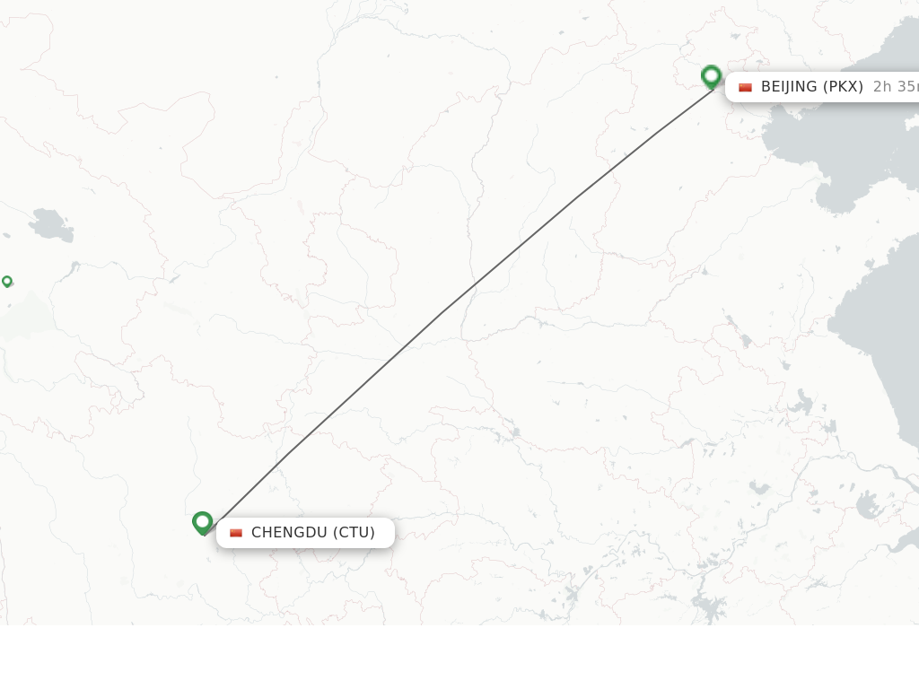 Flights from Chengdu to Beijing route map