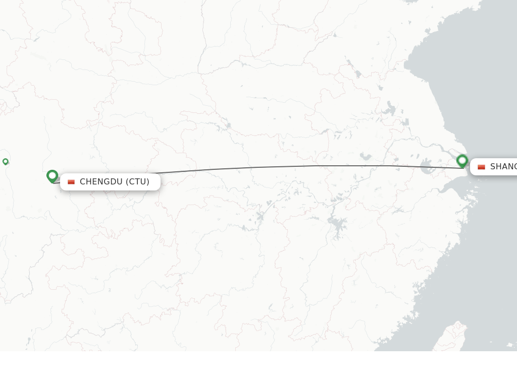 Flights from Chengdu to Shanghai route map