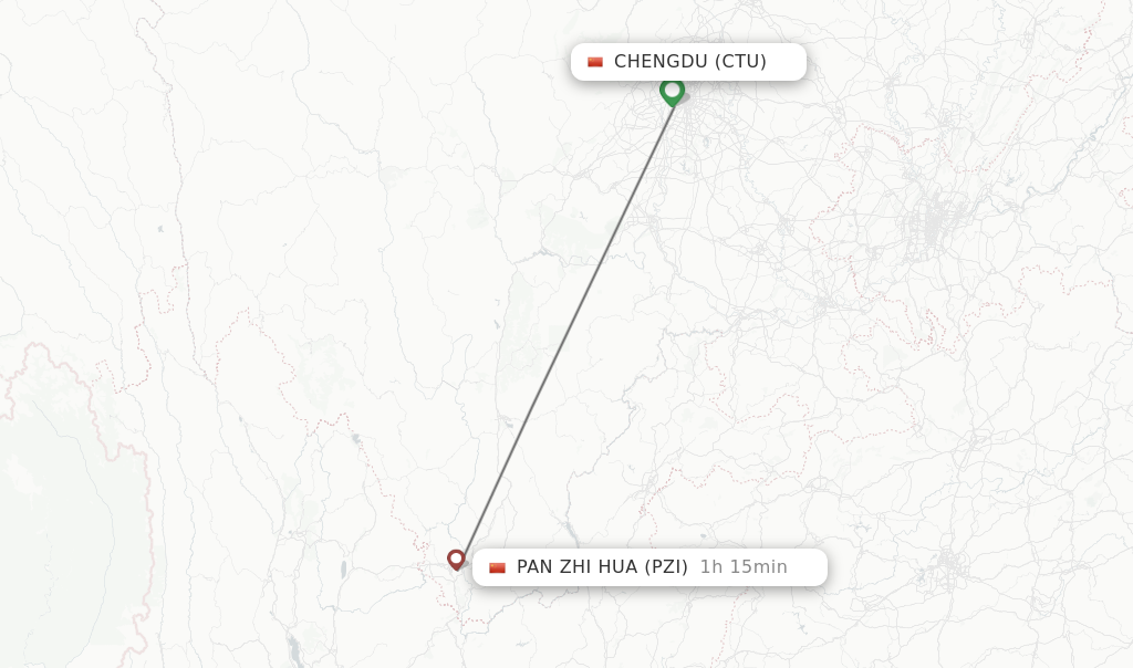 Flights from Chengdu to Pan Zhi Hua route map