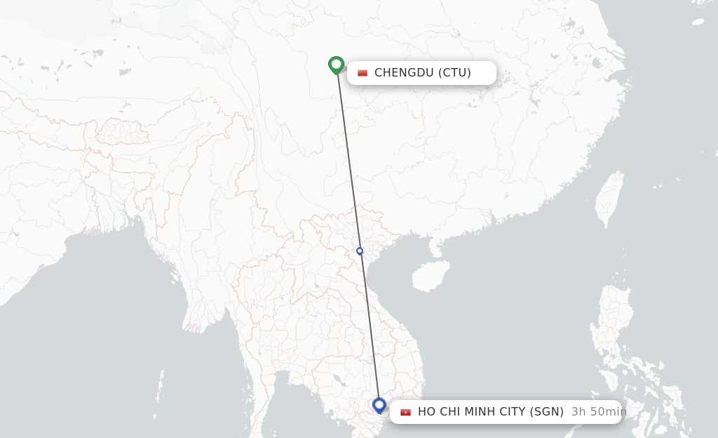 Flights from Chengdu to Ho Chi Minh City route map