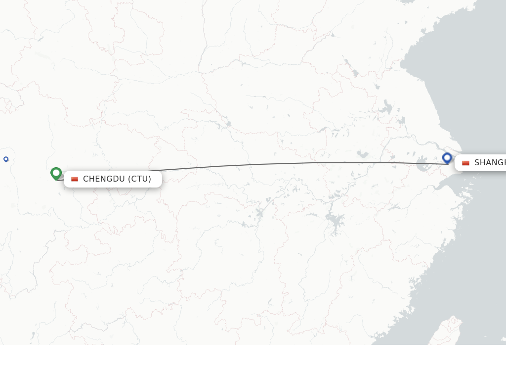 Flights from Chengdu to Shanghai route map
