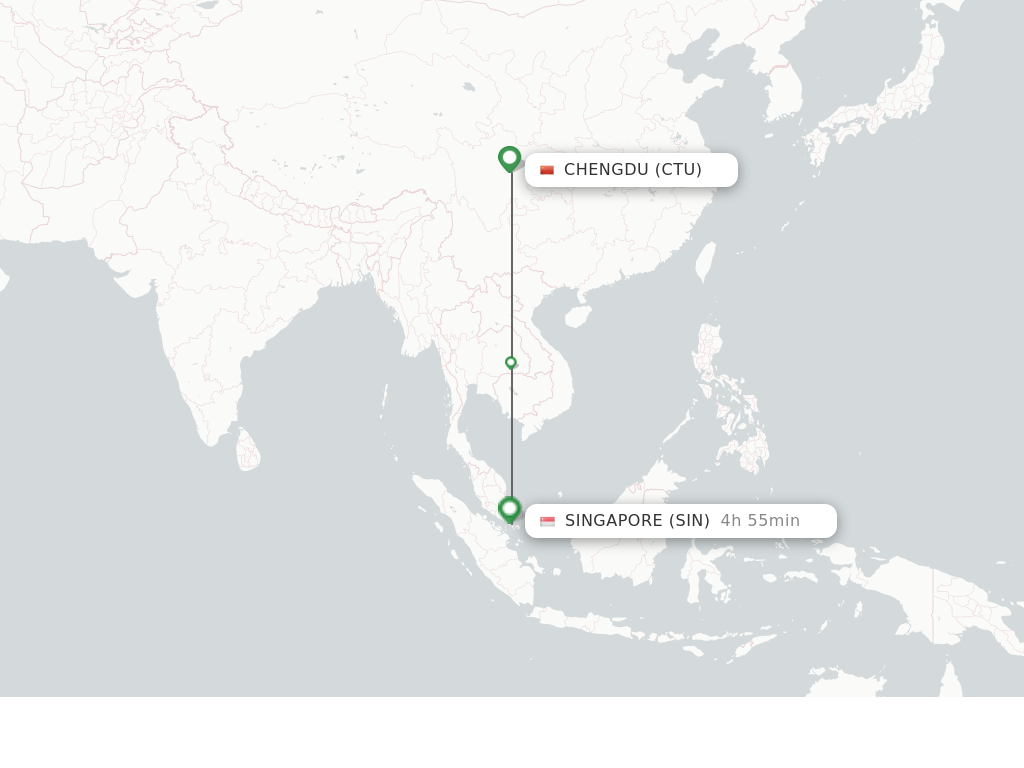 Flights from Chengdu to Singapore route map